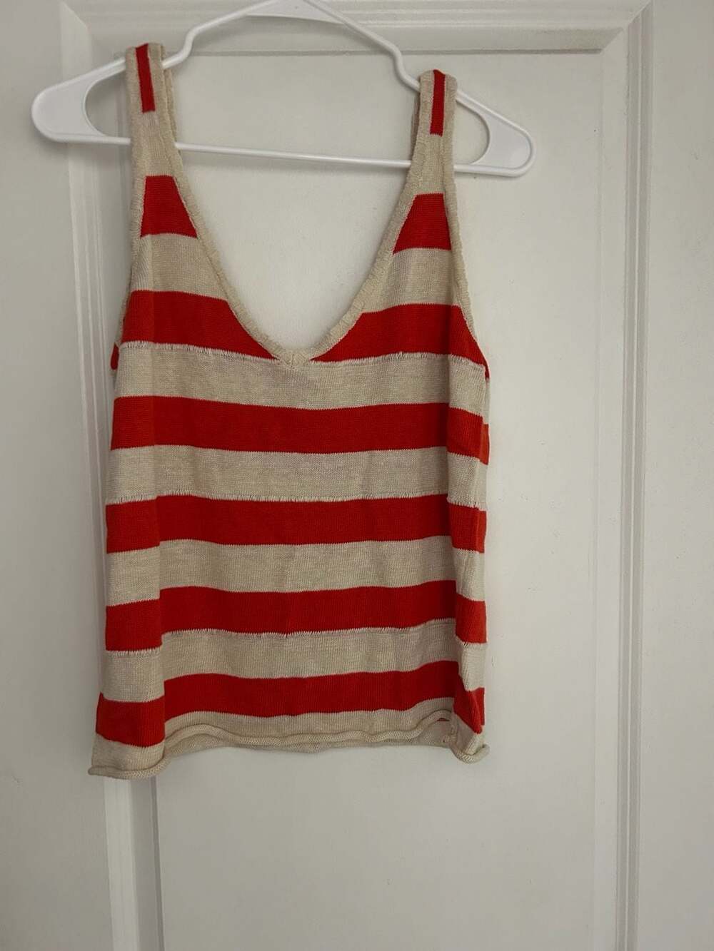 Sass & Bide Linen Cami Striped Knit Tank Top Orange and Ivory Medium
